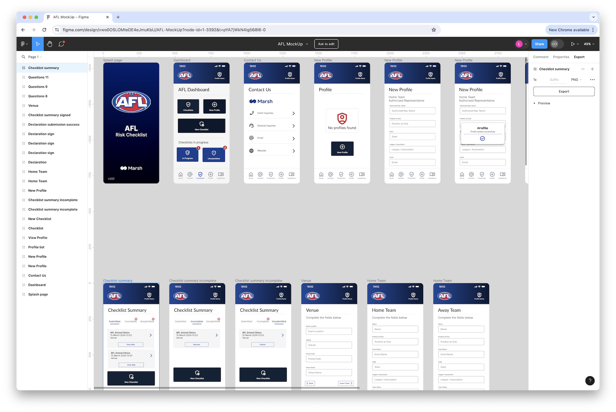 UI of the AFL app.