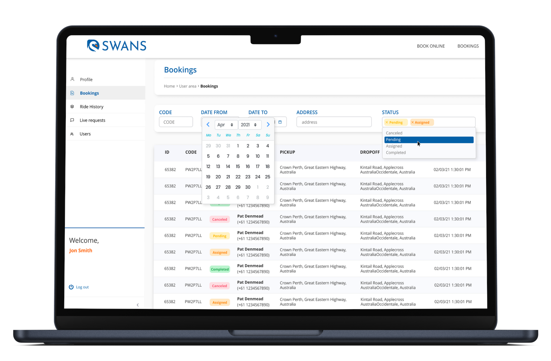 Custom admin dashboard, aligned with the customer corporate identity